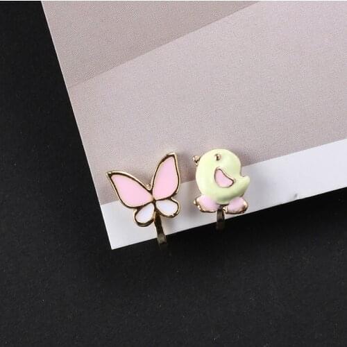 Clip On Earrings Kids Cute Small Mini Beige Chicken Pink White Butterfly Non Pierced Ears Animal Earings For Kids Children Girls