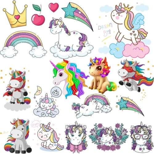 Cute Animal Patch Iron on Transfer Cartoon Unicorn Patches for Kids Clothing DIY T-shirt Appliques Heat Transfer Vinyl Stickers