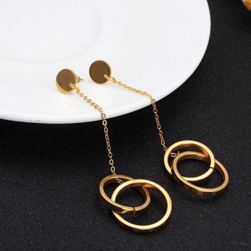 Tassel Circle Dangle Drop Earrings Stainless Steel Long Pendientes Round Roman Number Wedding Earring For Women Jewelry Gift