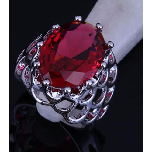 Love Monologue Jubilant Red Crystal Rings Exquisite Silver Color Rings for Women Wedding Jewelry J0320