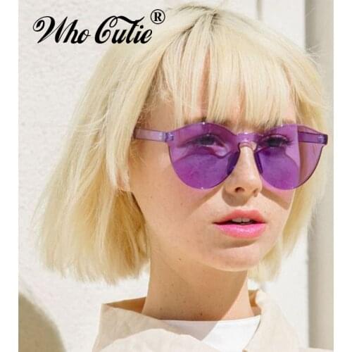 WHO CUTIE 2018 Purple Round Frameless Sunglasses Men Women Brand Designer Vintage One Piece Transparent Sun Glasses Shades OM672