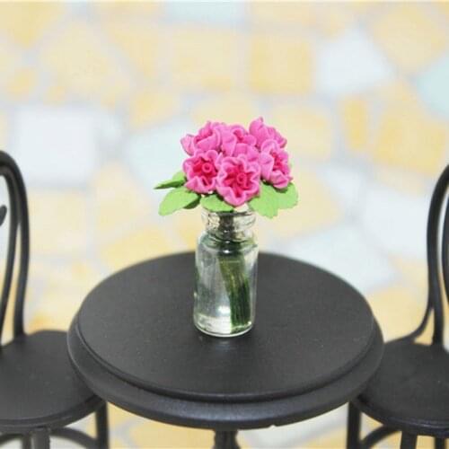 1/12 Scale Miniature Dollhouse Flower with Glass Vase Doll House Decoration Accessories Toy