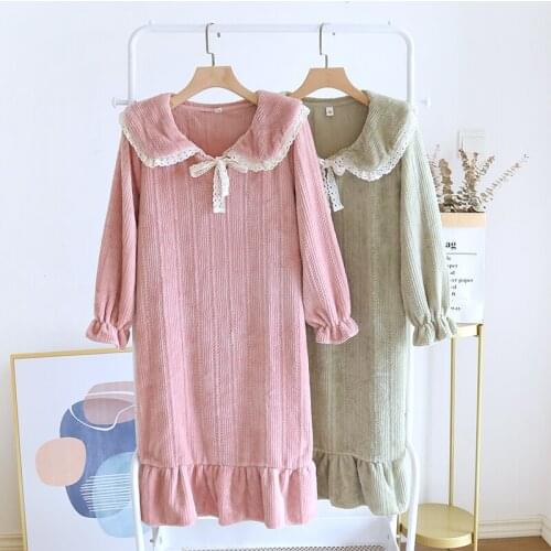 1 Piece Winter Pajamas Flannel Sleep Clothes Nightdress Femme Pyjama Sweet Nightgowns Casual Female Pijama Thicken Warm Homewear
