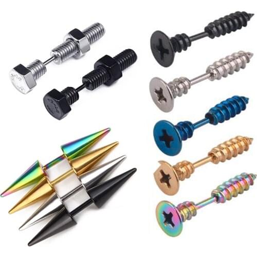New Unisex Punk Rock Stainless Steel Nail Screw Piercing Stud Earrings Novelty Piercing Jewelry Rock Gothic Piercing Jewelry 2pc