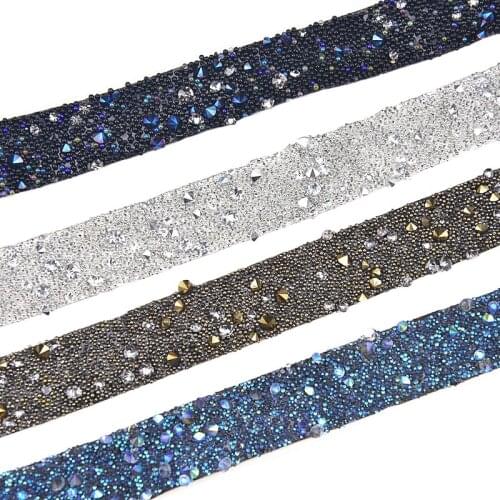 2Yard/Lot 15Mm Width Hotfix Silver Rhinestone Trim Mesh Strass Chain Cyrstal Banding Bridal Applique For Garment Shoe Decoration