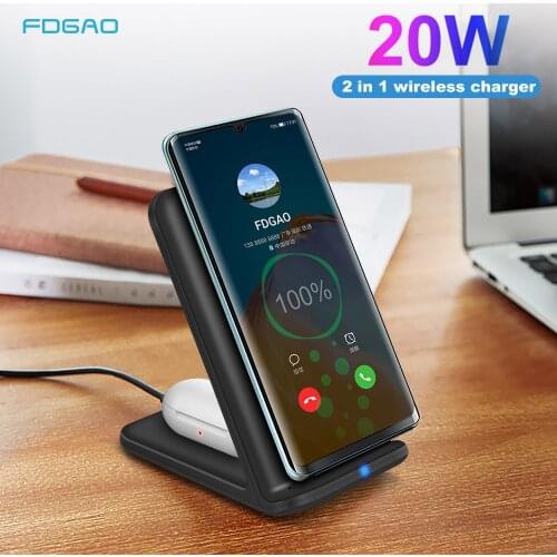 20W 2 In 1 Wireless Charger Stand For Samsung S21 S20 Buds Qi Fast Charging Dock Station for AirPods Pro iPhone 12 11 XS XR X 8