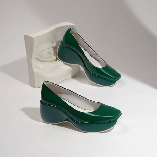 2021 Fashion Spring/Summer Women Platform Shoes Woman High Heel Genuine Leather Wedges Ladies Pumps Black/Beige/Red/White/Green