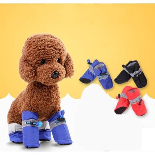 4pcs/set Pet Winter Warm Soft Cashmere Anti-skid Rain Shoes for Dog Pet Windproof Soft Footwear Anti-slip Waterproof Shoes
