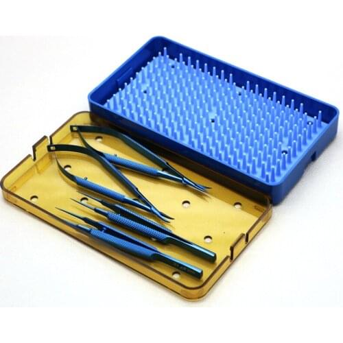 4pcs titanium Ophthalmic instrument set forcep needle holder scissor with Silicone Sterilization tray
