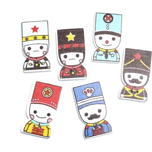 50pcs 30x16mm Mixed Soldier Wooden Buttons For Clothes Needlework Scrapbooking Crafts Diy Sewing Accessories Wood Decoration