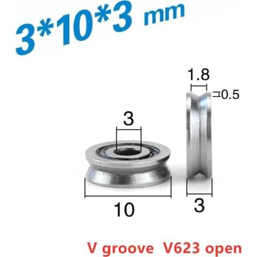 50pcs V623 V624ZZ U623ZZ U624ZZ U604ZZ V / U groove track guide pulley roller bearing 3*10*3*12*4*13*6 4*12*4*13*4*13*7mm