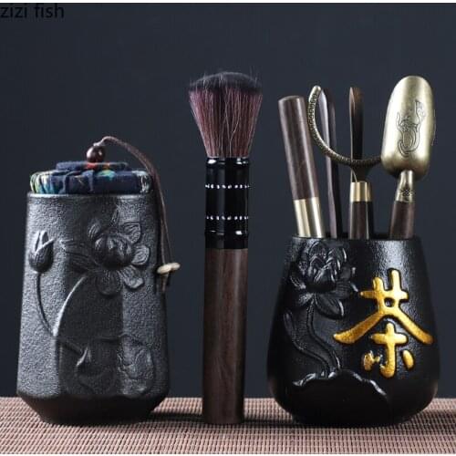 Tea Ceremony Accessories Ceramic Storage Tank Tea Spoon Tea Shovel Tea Clip Tea Brush Tea Making Equipment Set Tea Making Tool