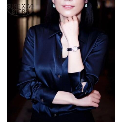 Blusas 2021 Spring Women Tops and Blouse Fashion Long Sleeve Office Lady Shirt Women Turn Down Collar Satin Chiffon Blouse 2245