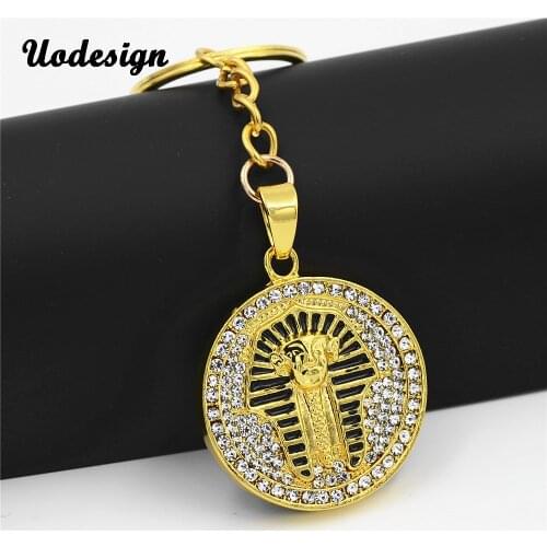 Uodesign Rap Rock Hip-hop Portrait Of Egyptian Pharaoh Pendant keychain New Desigh Flash Powder Bling Mini Keychain for Car