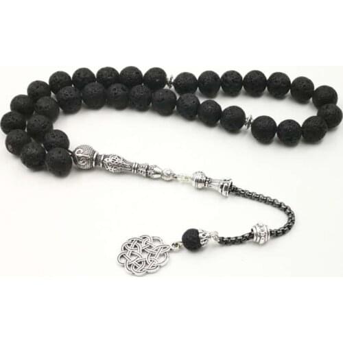 Black Tasbih lava stone 33 beads bracelet natural volcanic stone muslim Eid gift islamic accessories on hand