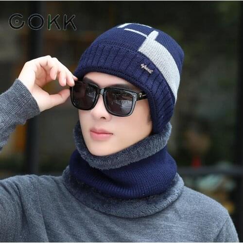 COKK 2020 Men Wool Knitted Hat Scarf Set Winter Hats For Men Women Skullies Beanies Hat Winter Cap Balaclava Mask Gorras Bonnet
