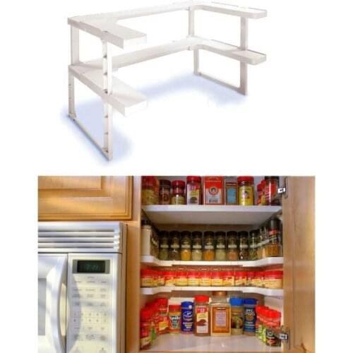 2 Layers Adjustable Shelf Kitchen Spice Organizer Storage Rack Shelf Rack Kitchen Spice Seasoning Carrier