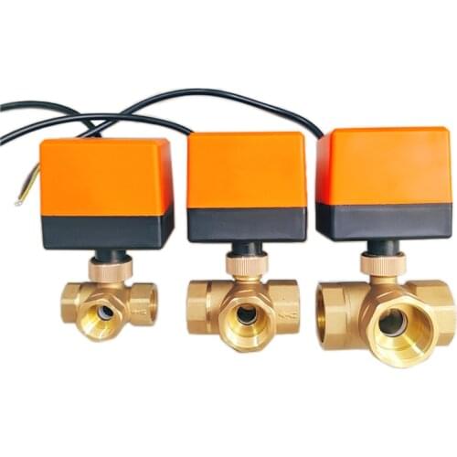 1/2" 3/4" 1" 1-1/4" 1-1/2" 2" Electric Ball Valve Brass Air Conditioning Floor Heating Solenoid Valve Three-Way AC220V