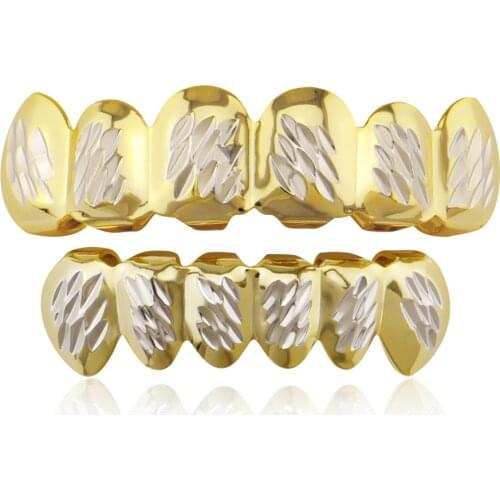 Hip Hop Dental Grills For Unisex Set Handmade Pattern Gold Silver Color Teeth Grillz Tooth Caps Removable Halloween Jewelry