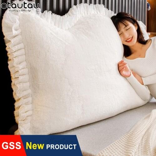King Size Bed Back Headboard Pillow Case Princess Cute Lace Backrest Long Pillowcase Cover Cushion White Zipper Fluffy Velvet