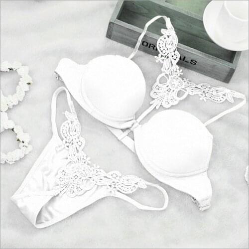 White bra set Fashion lingerie Sexy girl Women Bra Deep V Low Cut Push Up Backless Bra Brassiere Sutian small size A B cup C3406