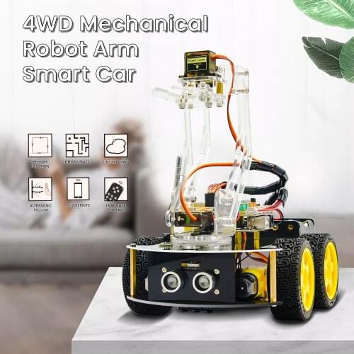 Keyestudio 4WD Mechanical Arm Robot Smart Car for Arduino Robot /Support Android &IOS