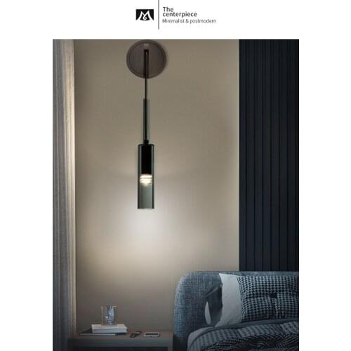 Postmodern minimalist light luxury all copper living room background wall study bedroom bedside creative wall lamp