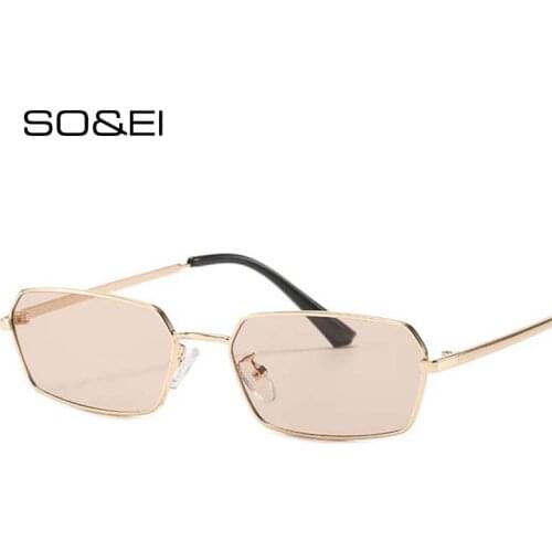 SO&EI Fashion Irregular Rectangle Sunglasses Women Vintage Clear Ocean Lens Eyewear Men Square Silver Mirror Sun Glasses UV400