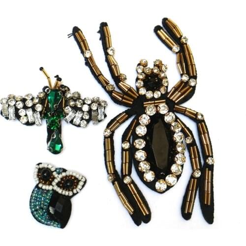 Fashion Handmade spide rhinestone beaded patches for clothing DIY sew on patch embroidered applique decorative sequins Parches