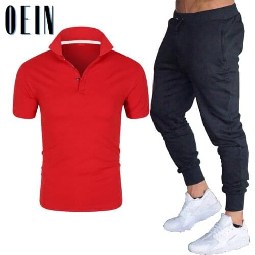 Mens Sets Summer 2 Piece Outfit Sport Set 2021 New Polo Shirt + Sweatpants Sweatsuits Casual Set Fashion Clothing Male Tracksuit