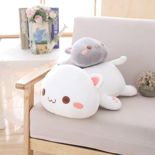 Squishy Cats Stuffed Toy Cute Cartoon Grey White Lying Eyes Closed/Open Cat Animal Kids Appeasing Toy Children Gift 35/50/65cm