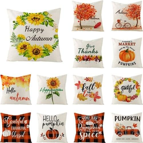 Thanksgiving Day Cushion Cover 45X45CM Peach Skin Cushion Home Decoration Sunflower Pumpkin Print Cushion Cover Fall Pillow