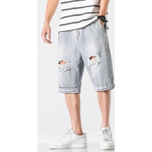 April MoMo 2021 New Fashion Casual Mens Hole Brand Clothing Summer Shorts Breathable Large Size Hole Denim Shorts Men