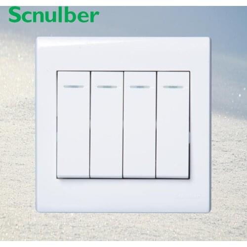 Office 10A white 4 gang 1 way wall rocker switch panel light
