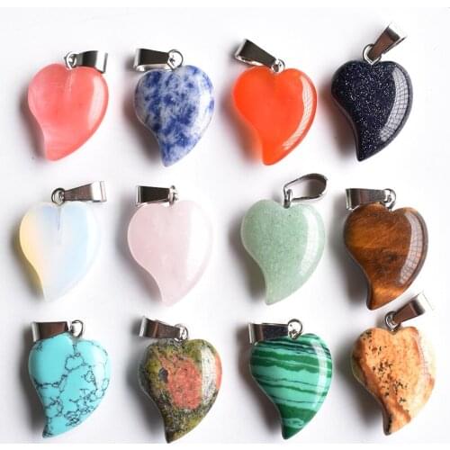 Wholesale 12pcs/lot trendy bend heart shape pendants good quality mixed natural stone for jewelry making free shipping