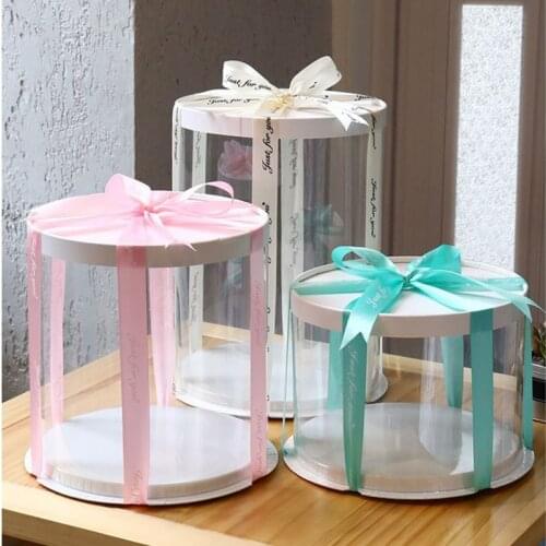 Clear Round Cake Box DIY Baking Dessert Flower Gifts Packing Box (without Ribbon) For Christmas Wedding Birthday Party Cake Case