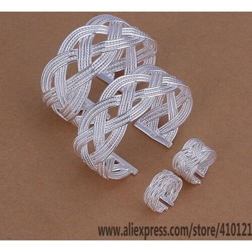 S258 Lucky Charm Silver Color Jewelry Sets For Women Fashion Jewelry Lady Accessories Fashion Knitted Mesh Ring Bangle