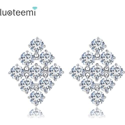 LUOTEEMI Special Design Wedding Earring Shiny Party Dress Jewelry Full Of Cubic Zirconia Geometry Stud Earrings