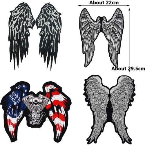 LARGE wings Embroidered Sewing Label punk biker Patches Clothes Stickers with iron on backing