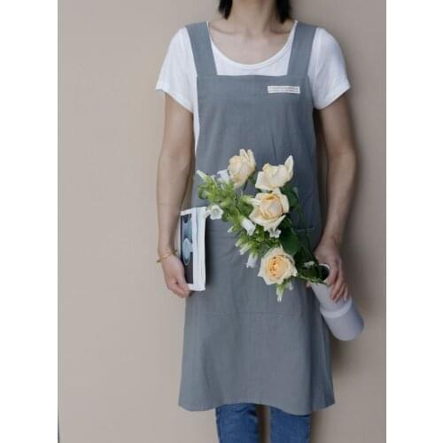 Japanese Simple Denim Apron Cotton and Linen Solid Color Home Daily Kitchen Florist Waiter Overalls