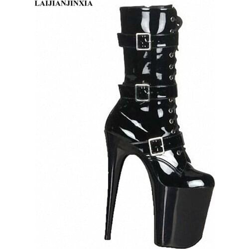 LAIJIANJINXIA New 20cm High-Heeled Shoes Bride Wedding Shoes Thick Heel Boots 7 Inch Round Toe Boots Formal Platform Dress Shoes