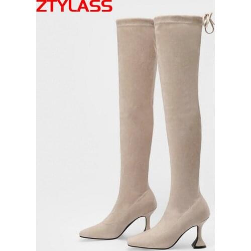 Black Brown Apricot Autumn Winter Women Boots Strange Style Over The Knee Boots Square Toe Faux Suede Ladies Stretch Boots