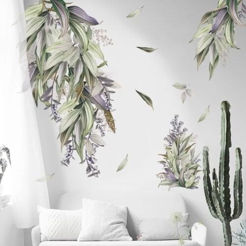 1 Wall Sticker Hand-Painted Plant Leaves for Door Stickers Wall Top Decoration Glass Door Decoration Living Room Bedroom Art