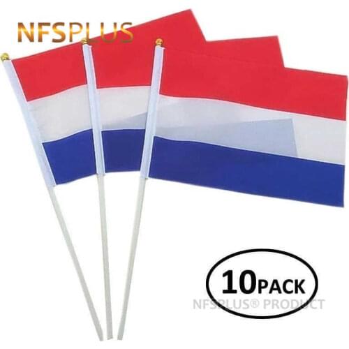 10PCS/LOT Handheld Netherlands Flags Holland France 14x21cm Flag 30cm Plastic Flagpole For Decoration Celebration Parade Sport