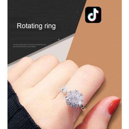 2021 Fashion Jewelry New Luxury Shinning Rotatable Crystal Zircon Ring Anillos Bague Femme Adjustable Rings For Party Wedding