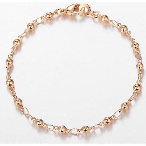 4mm 585 Rose Gold Bead Chain Bracelet for Women Girls Lobster Clasp Wedding Elegant Jewelry 20cm Christmas Gift DCB55