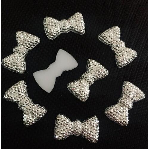 HOt 40pcs silver bowknot wedding scrapbook party decorative resin accessory woman hair accessories.crystal strass button-S522