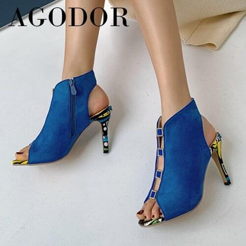AGODOR Super High Heels Stiletto Heel Woman Shoes Zip Peep Toe Summer Sandals Fashion Crystal Ladies Footwear Green Plus Size 43