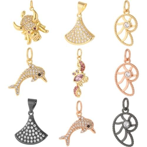 Animals Charms for Jewelry Making Fish Tail Crab Shell Designer Jewelry Charms for Diy Earrings Necklace Bracelet Charm Copper
