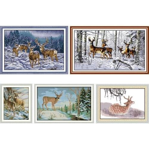 Antelopes In The Snow Embroidery Needlework Thread Cross Stitch Kits Stamped 11CT 14CT Printed Handmade Counted Fabric DMC Gifts